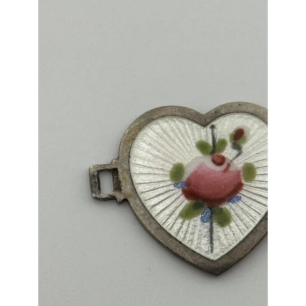 Vintage Sterling Silver‎ Enamel Rose Flower Heart Link Piece For Parts Repair